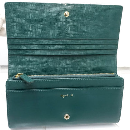 【中古】agnes b. アニエスベー 長財布 ロングフラップウォレット レザー グリーン レディース /182023