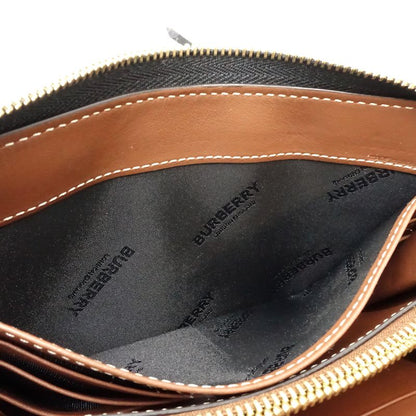 【中古】BURBERRY バーバリー 長財布 ラウンドファスナー キャンバスxレザー ブラック ホワイト レディース /182027