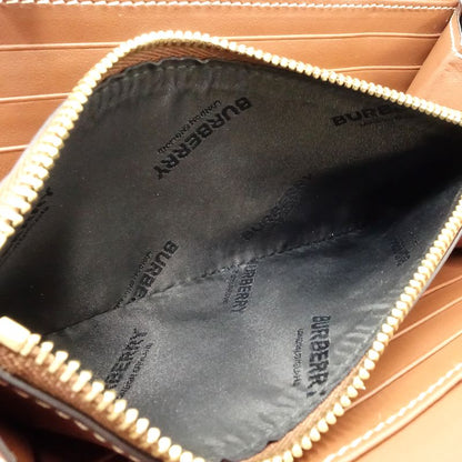 【中古】BURBERRY バーバリー 長財布 ラウンドファスナー キャンバスxレザー ブラック ホワイト レディース /182027