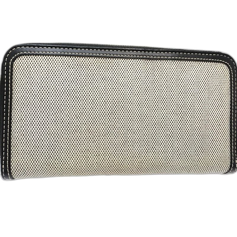 【中古】BURBERRY バーバリー 長財布 ラウンドファスナー キャンバスxレザー ブラック ホワイト レディース /182027