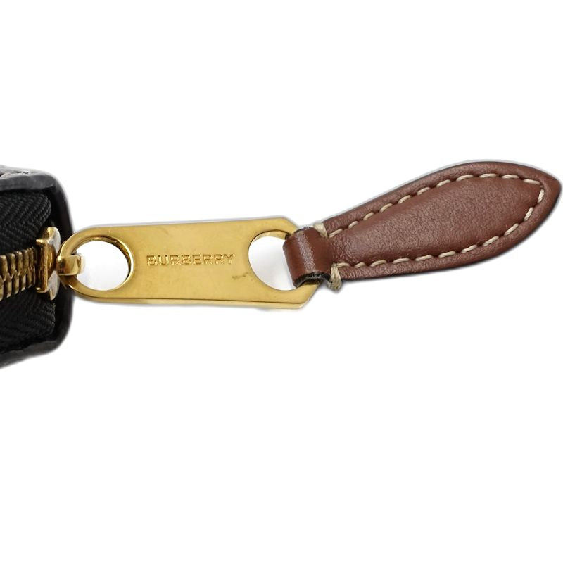 【中古】BURBERRY バーバリー 長財布 ラウンドファスナー キャンバスxレザー ブラック ホワイト レディース /182027