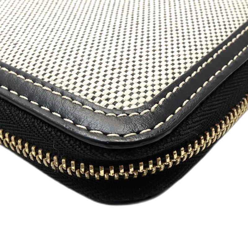 【中古】BURBERRY バーバリー 長財布 ラウンドファスナー キャンバスxレザー ブラック ホワイト レディース /182027