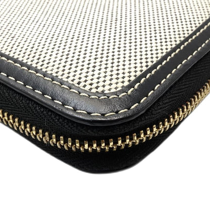 【中古】BURBERRY バーバリー 長財布 ラウンドファスナー キャンバスxレザー ブラック ホワイト レディース /182027