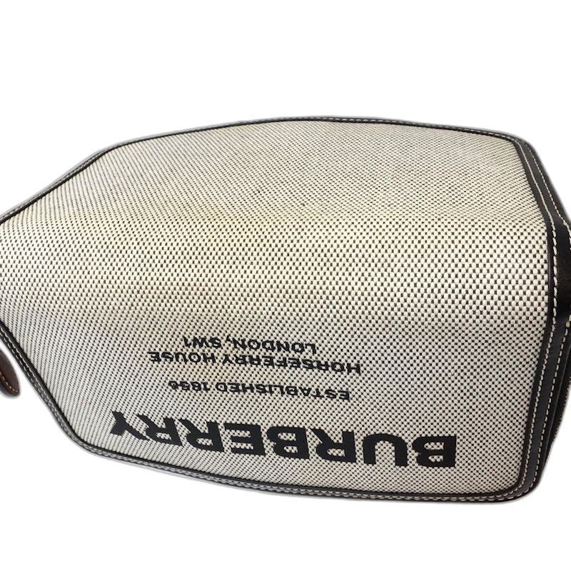 【中古】BURBERRY バーバリー 長財布 ラウンドファスナー キャンバスxレザー ブラック ホワイト レディース /182027