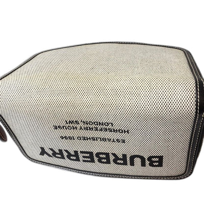 【中古】BURBERRY バーバリー 長財布 ラウンドファスナー キャンバスxレザー ブラック ホワイト レディース /182027