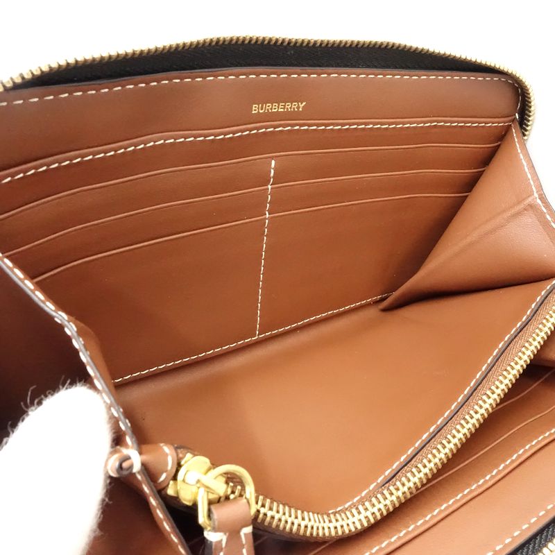 【中古】BURBERRY バーバリー 長財布 ラウンドファスナー キャンバスxレザー ブラック ホワイト レディース /182027