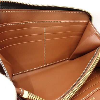 【中古】BURBERRY バーバリー 長財布 ラウンドファスナー キャンバスxレザー ブラック ホワイト レディース /182027