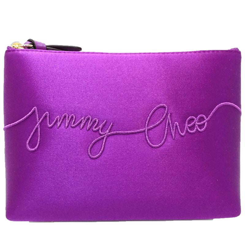 JIMMY CHOO ジミーチュウ ポーチ ライナ RAINA ロゴ サテン パープル レディース/182030【中古】