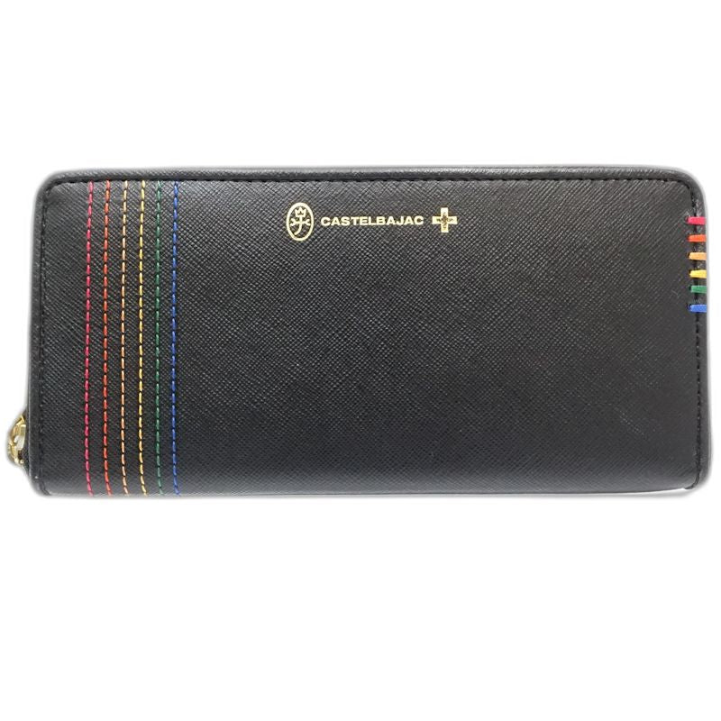 【中古】CASTELBAJAC カステルバジャック長財布 027605 シェスト ラウンドファスナー レザー ブラック マルチカラー レディース /182034