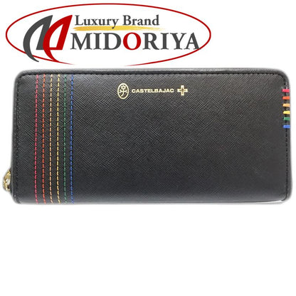【中古】CASTELBAJAC カステルバジャック長財布 027605 シェスト ラウンドファスナー レザー ブラック マルチカラー レディース /182034