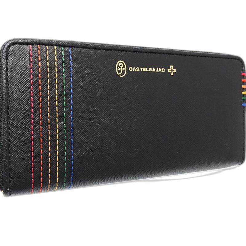 【中古】CASTELBAJAC カステルバジャック長財布 027605 シェスト ラウンドファスナー レザー ブラック マルチカラー レディース /182034