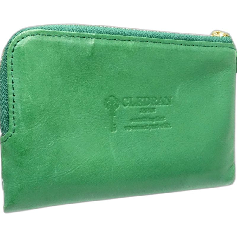 【中古】CLEDRAN クレドラン二つ折り財布 L字ファスナー コンパクトウォレット レザー グリーン レディース /182036