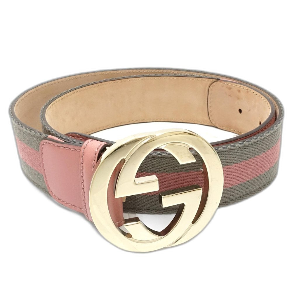 GUCCI グッチ ベルト インターロッキングG 114876 85･34 レザー ピンク グレー レディース/188651【中古】