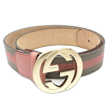 GUCCI グッチ ベルト インターロッキングG 114876 85･34 レザー ピンク グレー レディース/188651【中古】