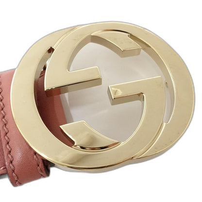 GUCCI グッチ ベルト インターロッキングG 114876 85･34 レザー ピンク グレー レディース/188651【中古】