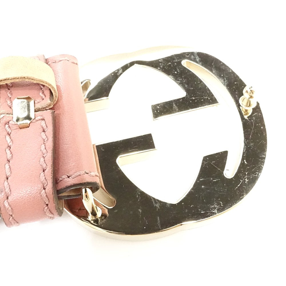 GUCCI グッチ ベルト インターロッキングG 114876 85･34 レザー ピンク グレー レディース/188651【中古】