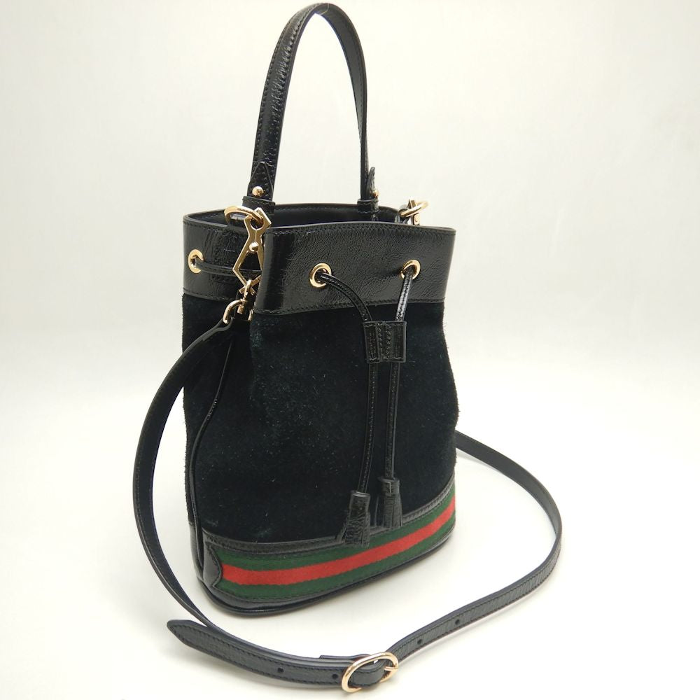 GUCCI グッチ スモールバケットバッグ 550621 ショルダーバッグ 2WAY オフィディア スエードxパテントレザー ブラック レディース/250612【中古】