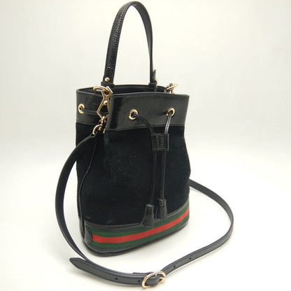 GUCCI グッチ スモールバケットバッグ 550621 ショルダーバッグ 2WAY オフィディア スエードxパテントレザー ブラック レディース/250612【中古】
