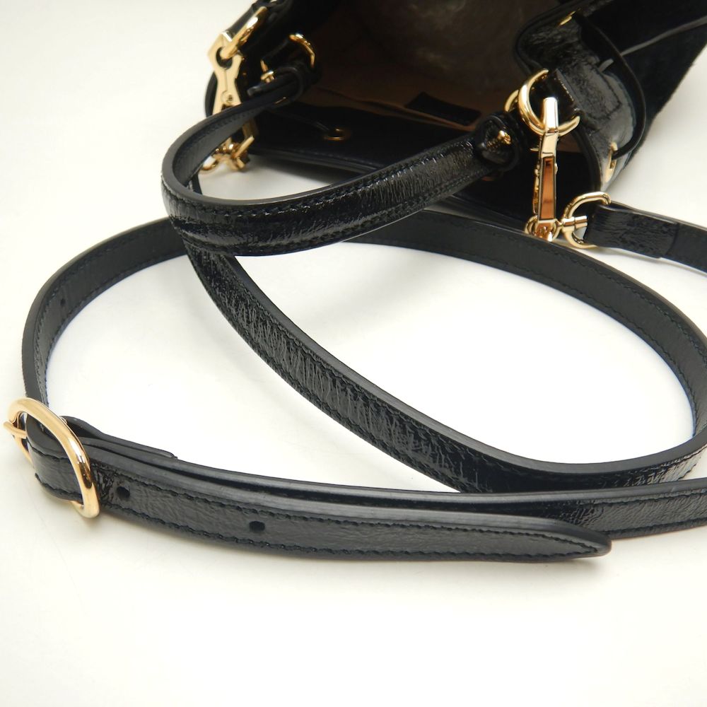 GUCCI グッチ スモールバケットバッグ 550621 ショルダーバッグ 2WAY オフィディア スエードxパテントレザー ブラック レディース/250612【中古】