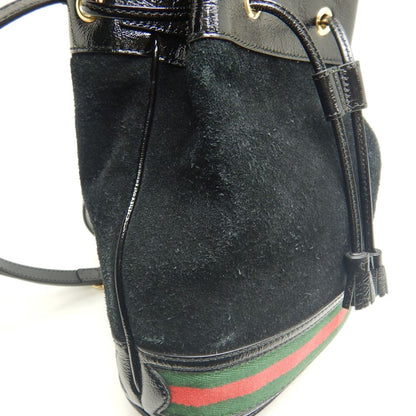 GUCCI グッチ スモールバケットバッグ 550621 ショルダーバッグ 2WAY オフィディア スエードxパテントレザー ブラック レディース/250612【中古】