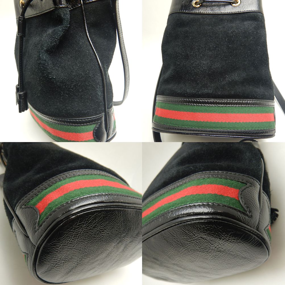 GUCCI グッチ スモールバケットバッグ 550621 ショルダーバッグ 2WAY オフィディア スエードxパテントレザー ブラック レディース/250612【中古】