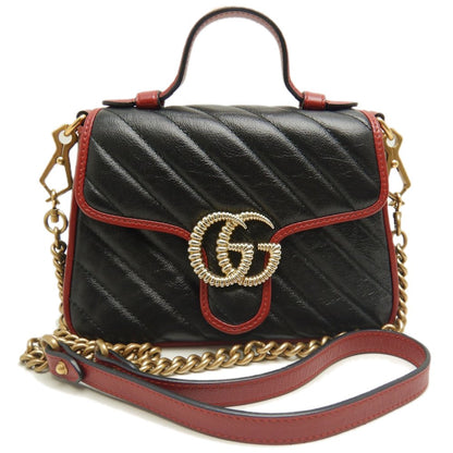 GUCCI グッチ ミニトップハンドルバッグ 583571 ハンドバッグ GGマーモント キルティングスモール レザー ブラック レッド レディース/250811【中古】