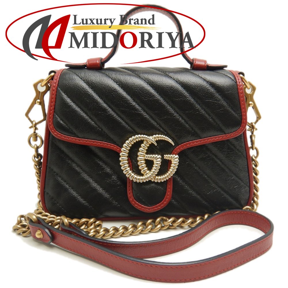 GUCCI グッチ ミニトップハンドルバッグ 583571 ハンドバッグ GGマーモント キルティングスモール レザー ブラック レッド レディース/250811【中古】