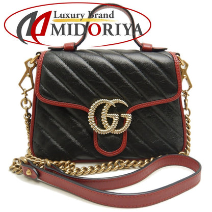 GUCCI グッチ ミニトップハンドルバッグ 583571 ハンドバッグ GGマーモント キルティングスモール レザー ブラック レッド レディース/250811【中古】