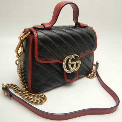GUCCI グッチ ミニトップハンドルバッグ 583571 ハンドバッグ GGマーモント キルティングスモール レザー ブラック レッド レディース/250811【中古】