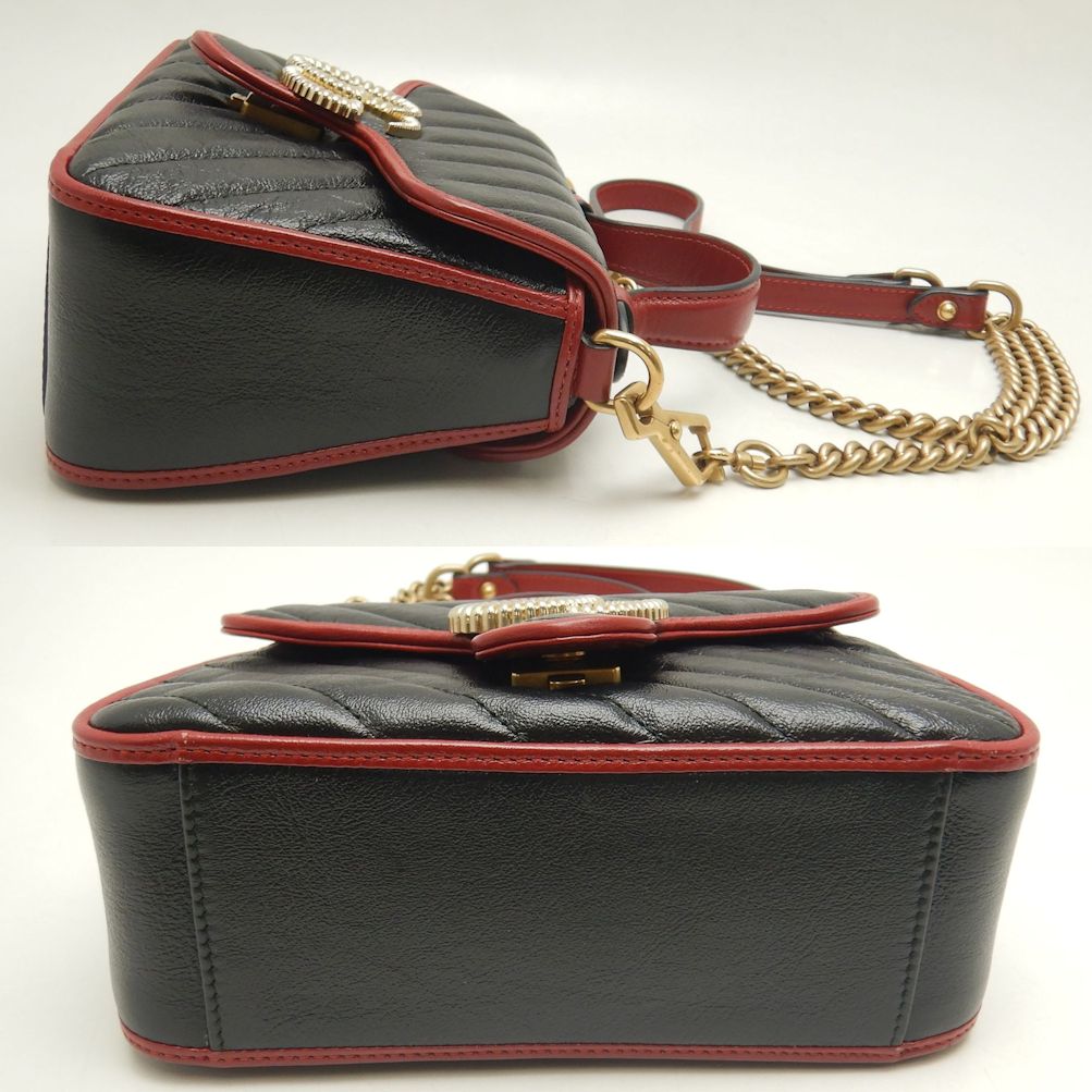 GUCCI グッチ ミニトップハンドルバッグ 583571 ハンドバッグ GGマーモント キルティングスモール レザー ブラック レッド レディース/250811【中古】