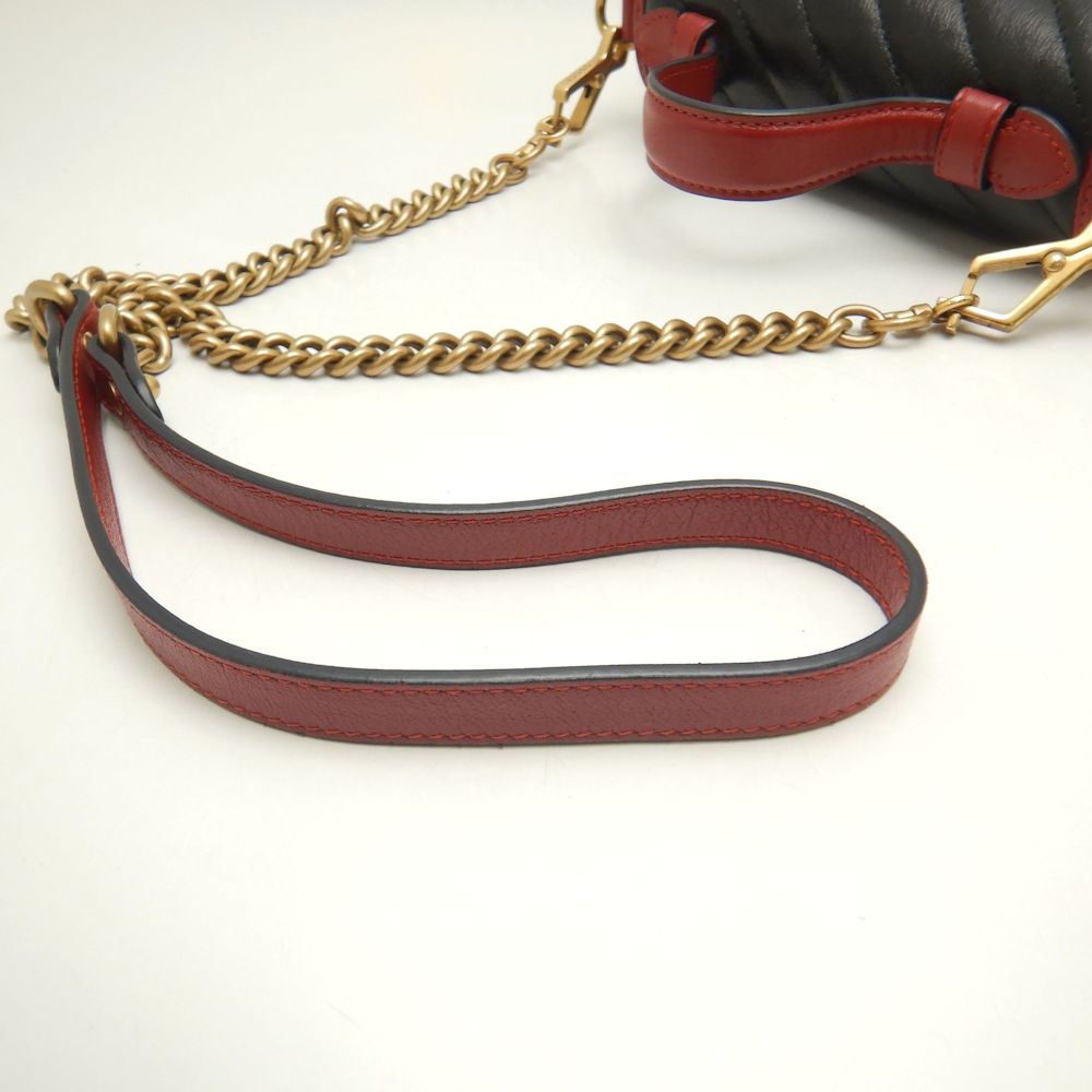 GUCCI グッチ ミニトップハンドルバッグ 583571 ハンドバッグ GGマーモント キルティングスモール レザー ブラック レッド レディース/250811【中古】