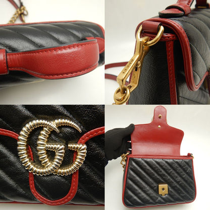 GUCCI グッチ ミニトップハンドルバッグ 583571 ハンドバッグ GGマーモント キルティングスモール レザー ブラック レッド レディース/250811【中古】