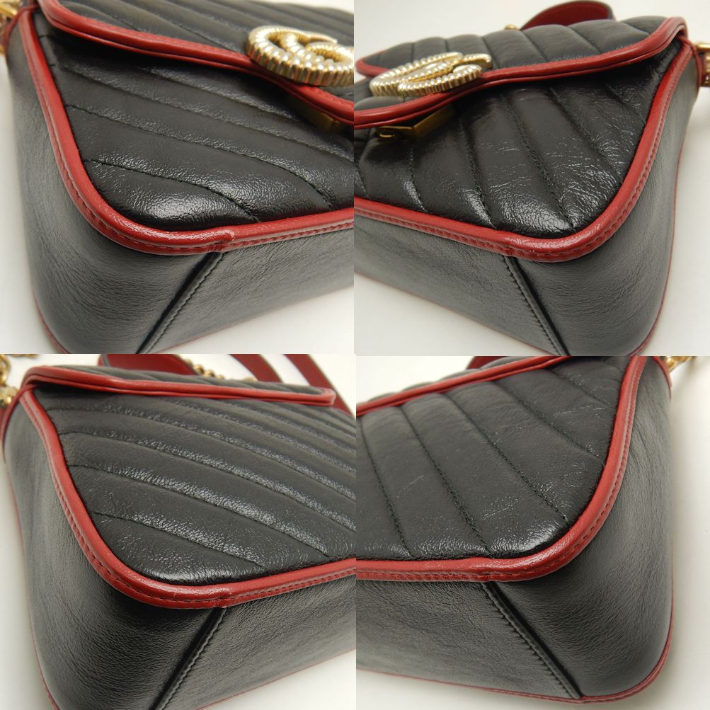 GUCCI グッチ ミニトップハンドルバッグ 583571 ハンドバッグ GGマーモント キルティングスモール レザー ブラック レッド レディース/250811【中古】