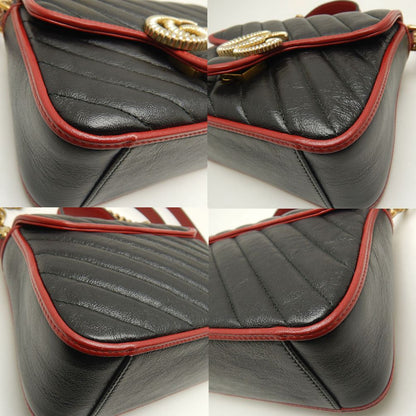 GUCCI グッチ ミニトップハンドルバッグ 583571 ハンドバッグ GGマーモント キルティングスモール レザー ブラック レッド レディース/250811【中古】