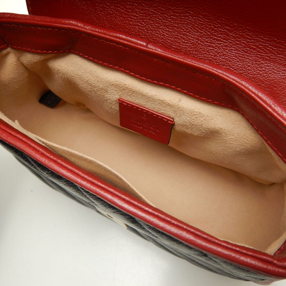 GUCCI グッチ ミニトップハンドルバッグ 583571 ハンドバッグ GGマーモント キルティングスモール レザー ブラック レッド レディース/250811【中古】