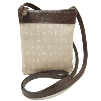 BVLGARI ブルガリ ポシェット 22588 ショルダーバッグ ロゴマニア キャンバスxレザー ベージュ ダークブラウン/251709【中古】