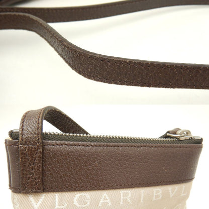 BVLGARI ブルガリ ポシェット 22588 ショルダーバッグ ロゴマニア キャンバスxレザー ベージュ ダークブラウン/251709【中古】
