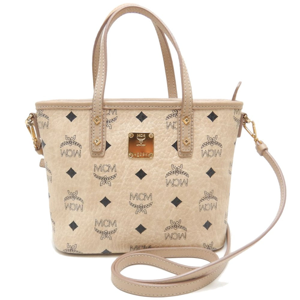 MCM エムシーエム ヴィセトス 2WAY ハンドバッグ PVCコーティングキャンバス ベージュ/252327【中古】