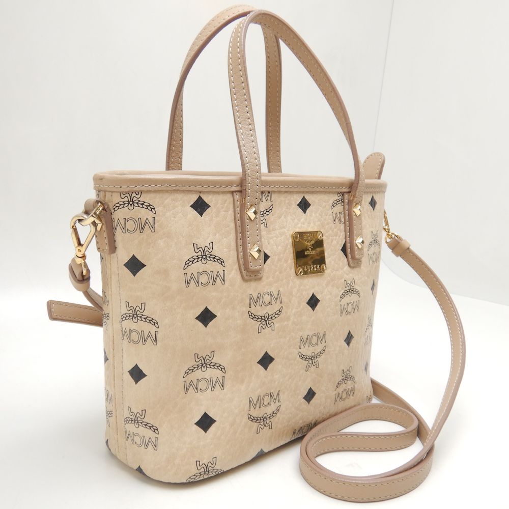 MCM エムシーエム ヴィセトス 2WAY ハンドバッグ PVCコーティングキャンバス ベージュ/252327【中古】