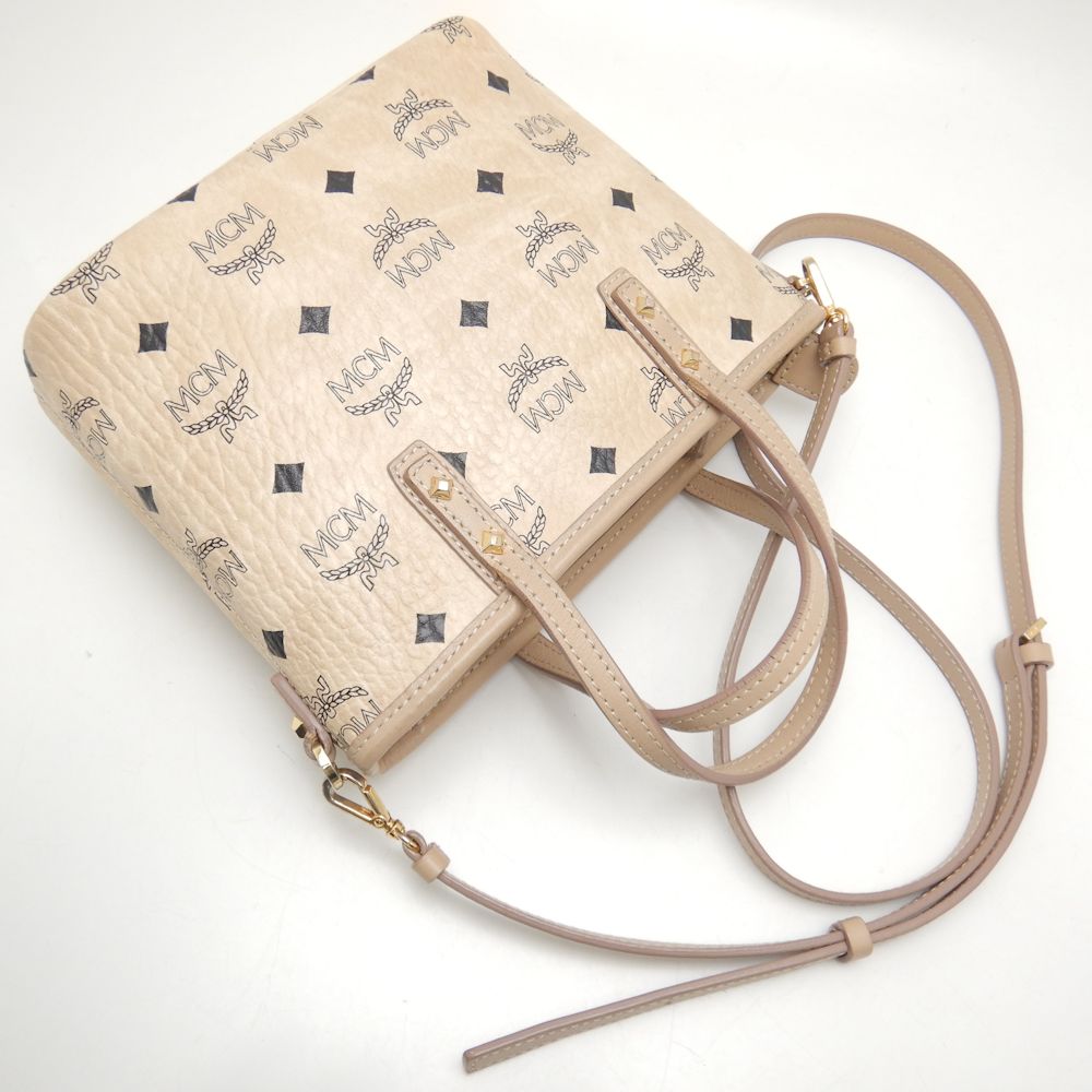 MCM エムシーエム ヴィセトス 2WAY ハンドバッグ PVCコーティングキャンバス ベージュ/252327【中古】