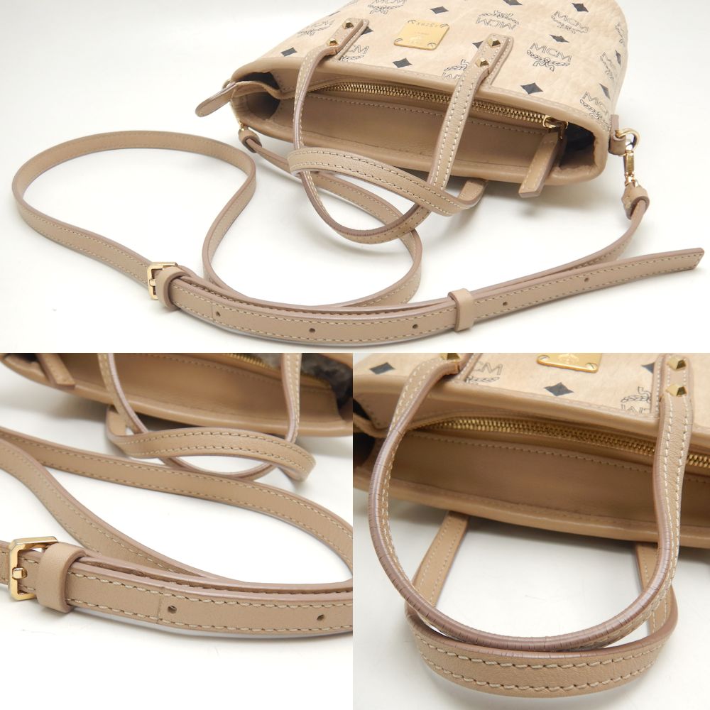 MCM エムシーエム ヴィセトス 2WAY ハンドバッグ PVCコーティングキャンバス ベージュ/252327【中古】