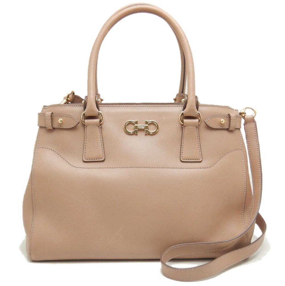 Salvatore Ferragamo サルヴァトーレフェラガモ GG-21D940 トートバッグ ガンチーニ 2WAY サフィアーノレザー ピンクベージュ/252525【中古】