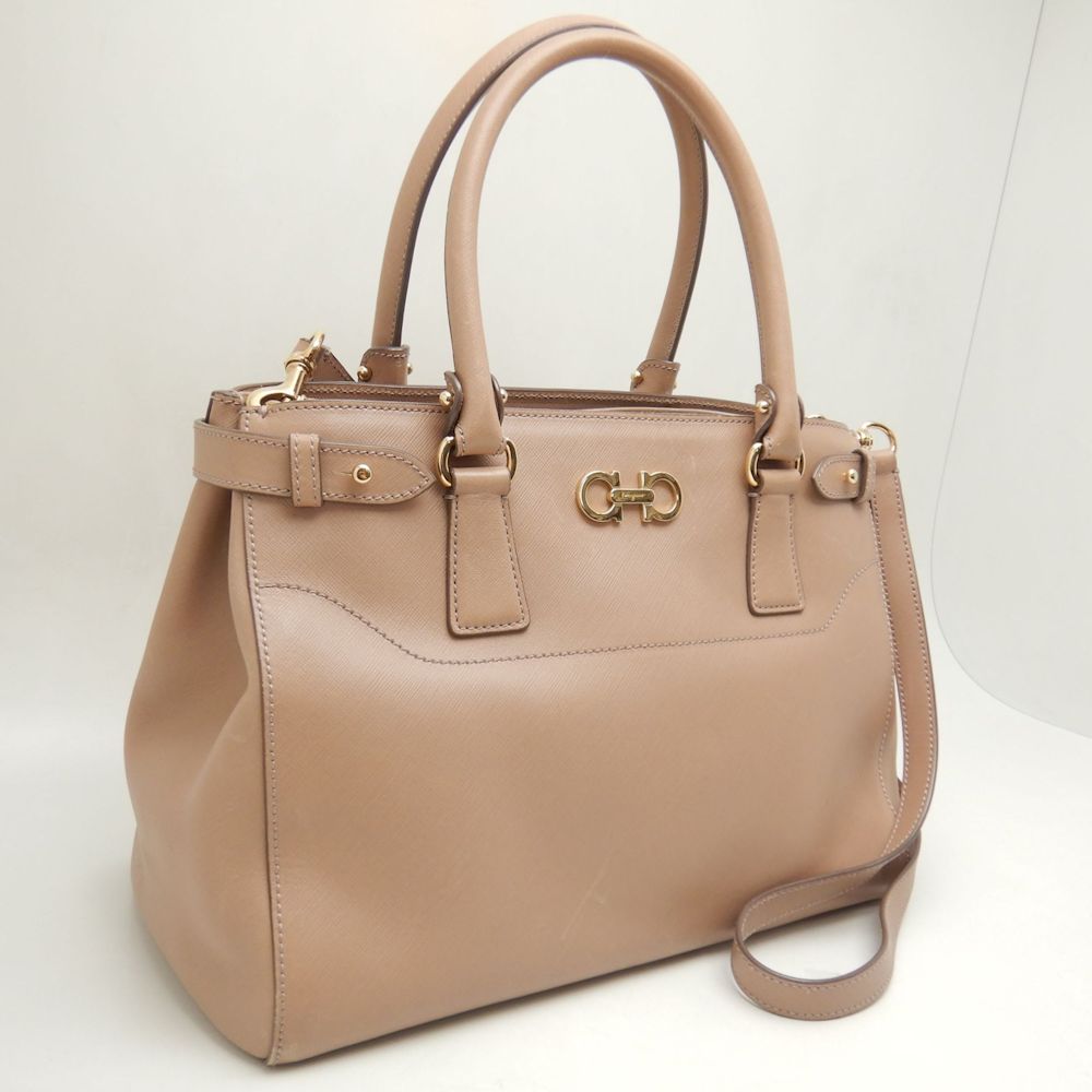 Salvatore Ferragamo サルヴァトーレフェラガモ GG-21D940 トートバッグ ガンチーニ 2WAY サフィアーノレザー ピンクベージュ/252525【中古】