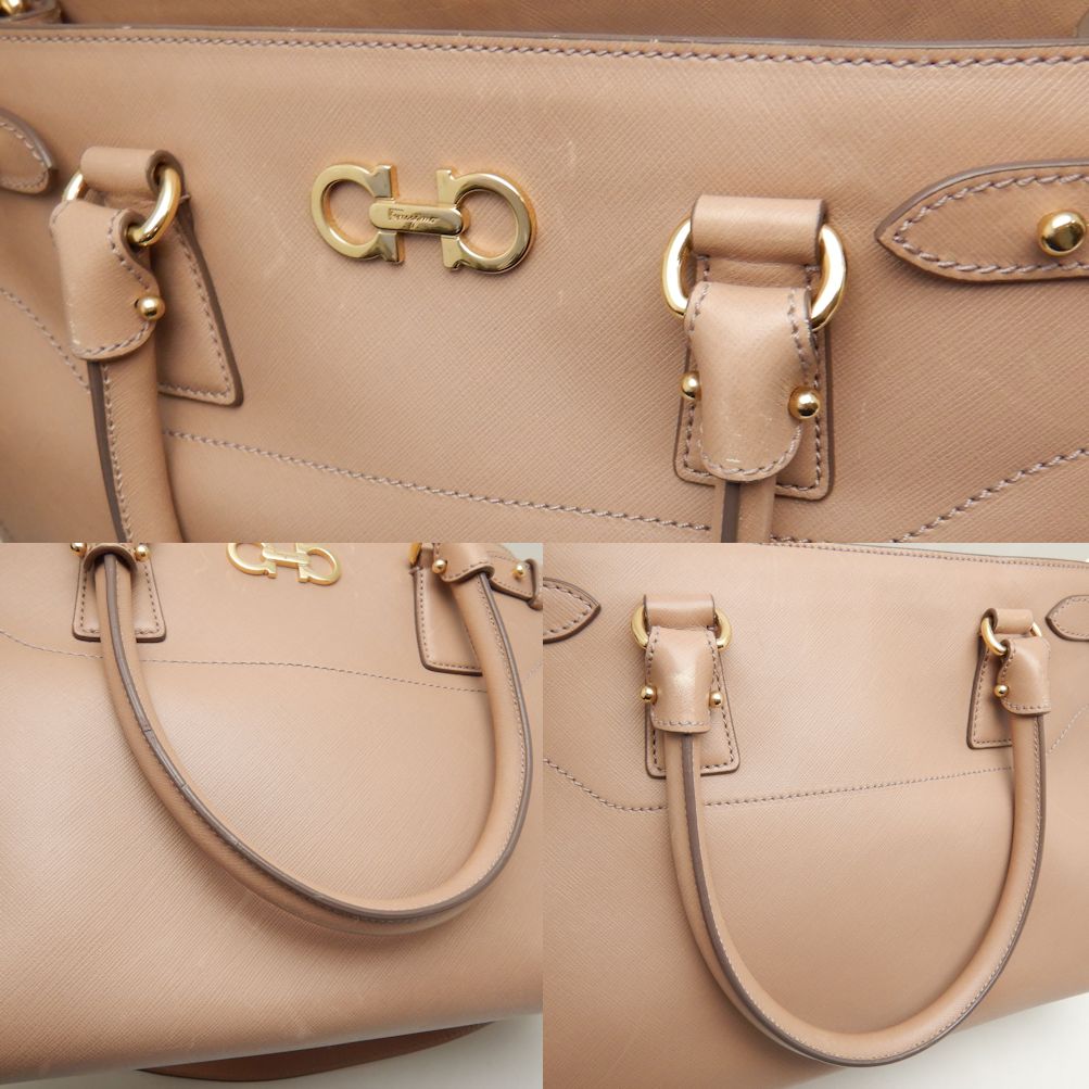 Salvatore Ferragamo サルヴァトーレフェラガモ GG-21D940 トートバッグ ガンチーニ 2WAY サフィアーノレザー ピンクベージュ/252525【中古】