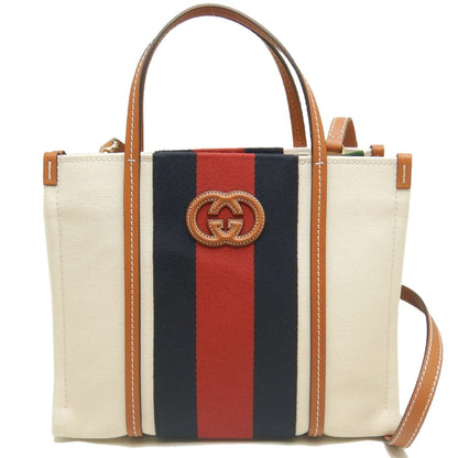 GUCCI グッチ スモールトート 727728 トートバッグ インターロッキングG 2WAY キャンバス アイボリー ブラウン/252921【中古】