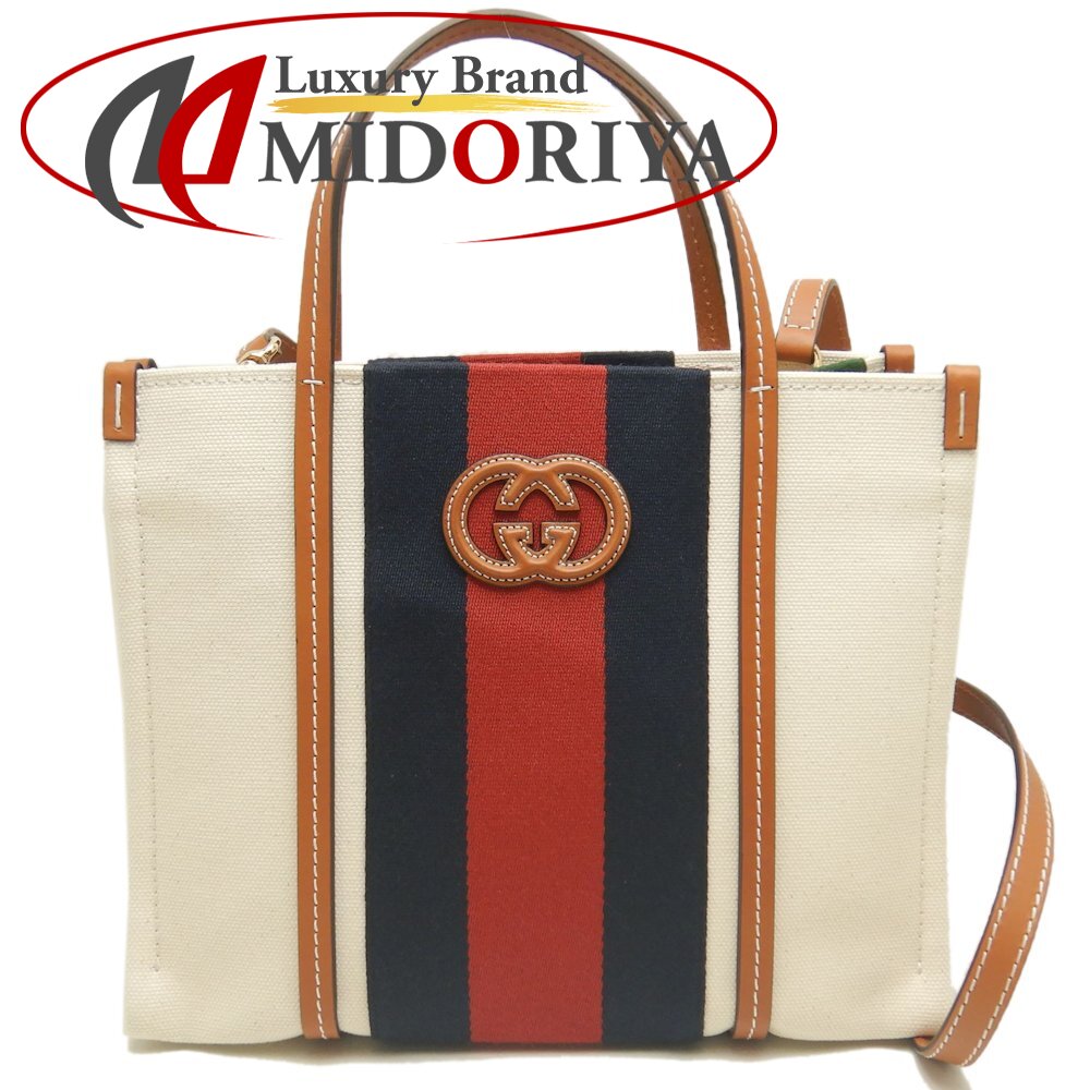 GUCCI グッチ スモールトート 727728 トートバッグ インターロッキングG 2WAY キャンバス アイボリー ブラウン/252921【中古】