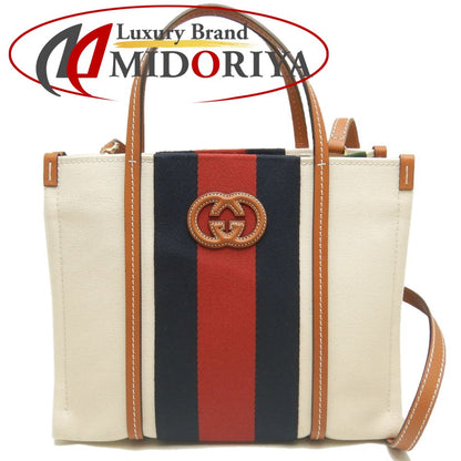 GUCCI グッチ スモールトート 727728 トートバッグ インターロッキングG 2WAY キャンバス アイボリー ブラウン/252921【中古】