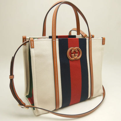 GUCCI グッチ スモールトート 727728 トートバッグ インターロッキングG 2WAY キャンバス アイボリー ブラウン/252921【中古】