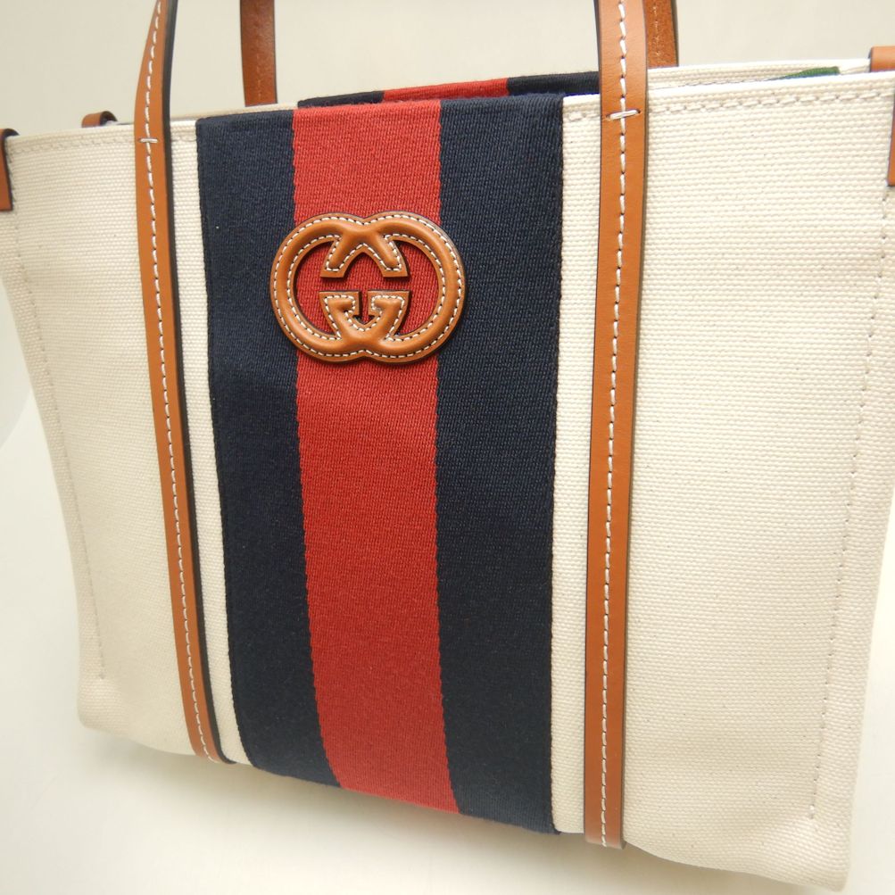 GUCCI グッチ スモールトート 727728 トートバッグ インターロッキングG 2WAY キャンバス アイボリー ブラウン/252921【中古】