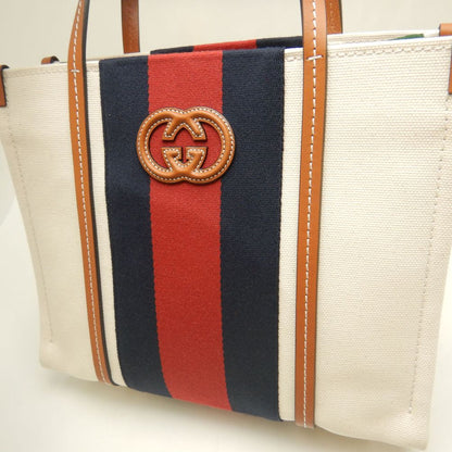 GUCCI グッチ スモールトート 727728 トートバッグ インターロッキングG 2WAY キャンバス アイボリー ブラウン/252921【中古】